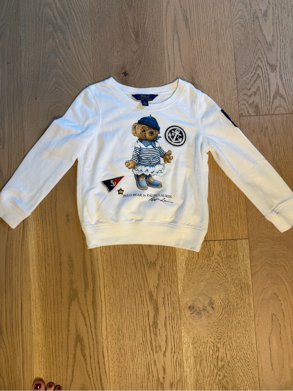 Polo Ralph Lauren White Teddy Bear Crewneck Sweatshirt - Kids Size 4-5